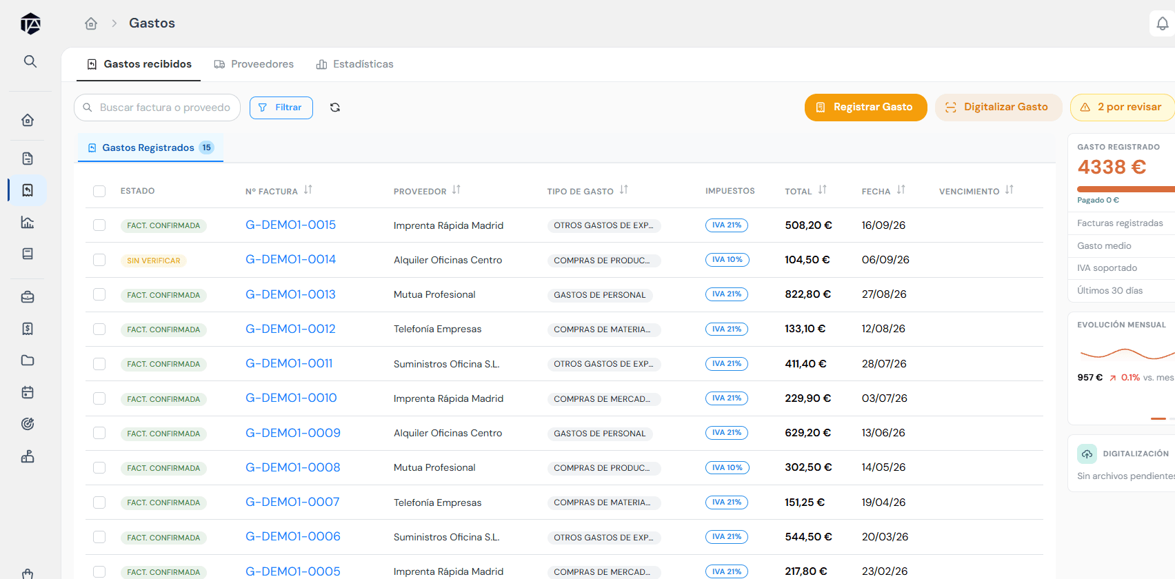 Expenses logged with their VAT and status, on desktop and mobile