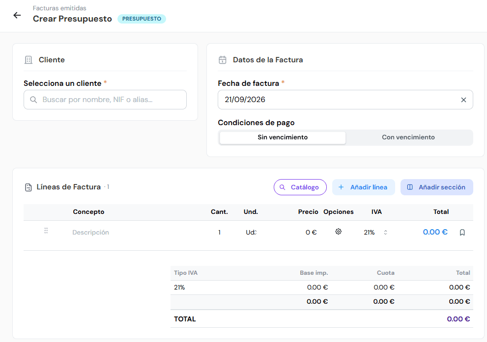 Crear un presupuesto con el mismo editor que las facturas
