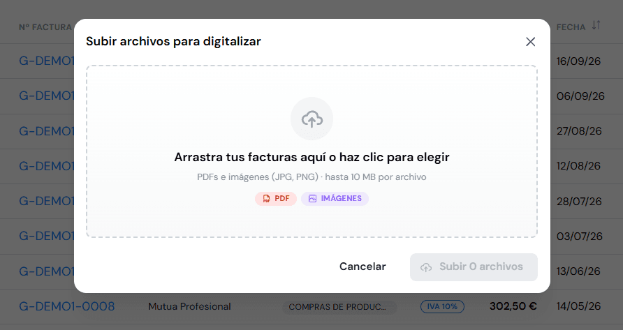 Subir facturas o tickets para digitalizar con IA